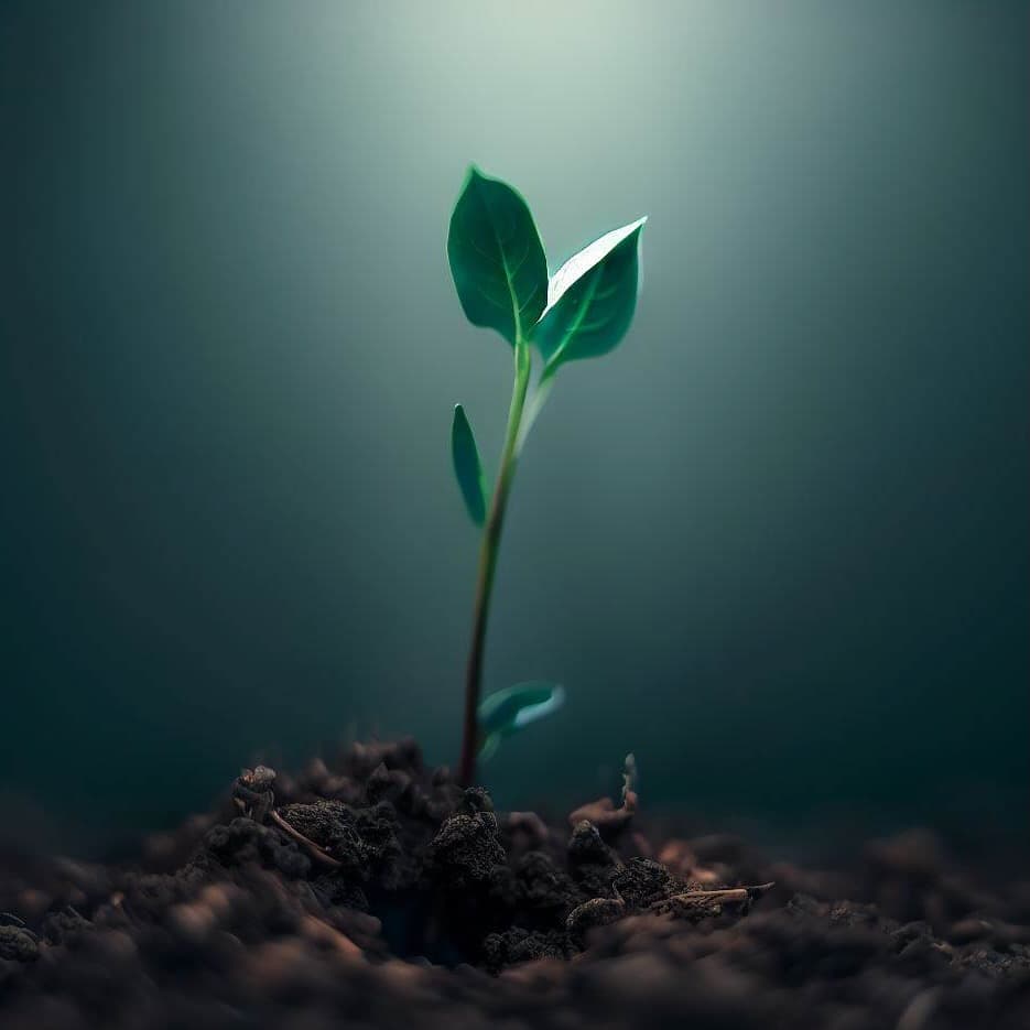 A small plant breaking out of the soil and growing toward the light
